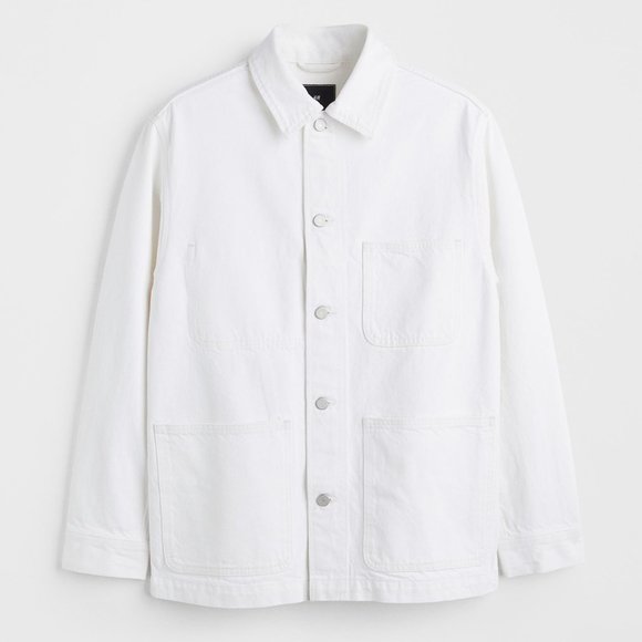 White Cotton Twill Overshirt - Picture 1 of 4